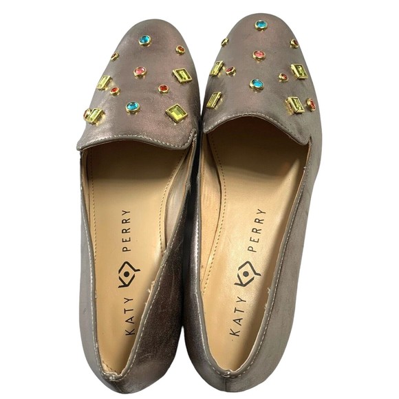 Katy Perry Colorful Rhinestone Slip-Ons Womens 8 Gold w/Multi Rhinestones - Picture 1 of 8